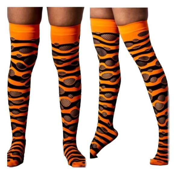 Killstar Accessories - Killstar Occult Luxury Socks Wretched Soul Distress Black Orange Goth Grudge Emo